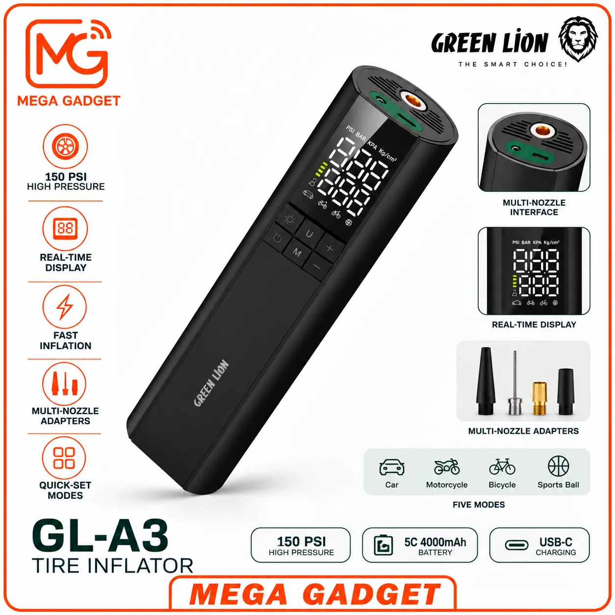 کمپرسور باد شارژی گرین لاین مدل GL-A3 ظرفیت ۱۵۰ PSI