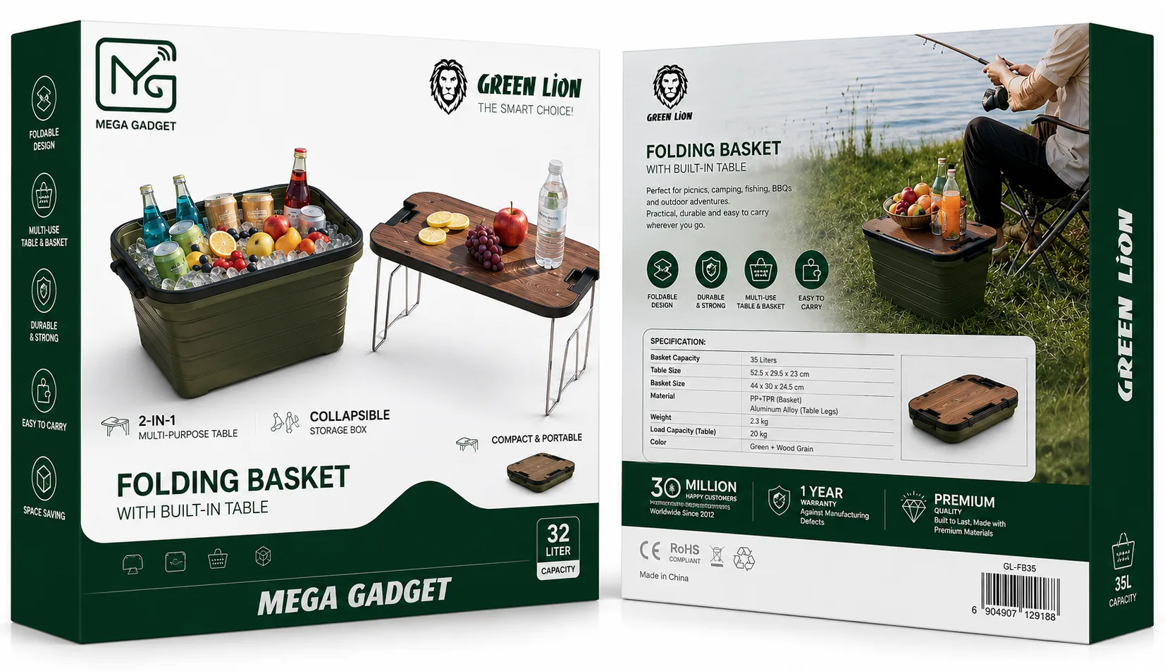 سبد تاشو چندمنظوره مدل Folding Basket With Built-In Table گرین لاین