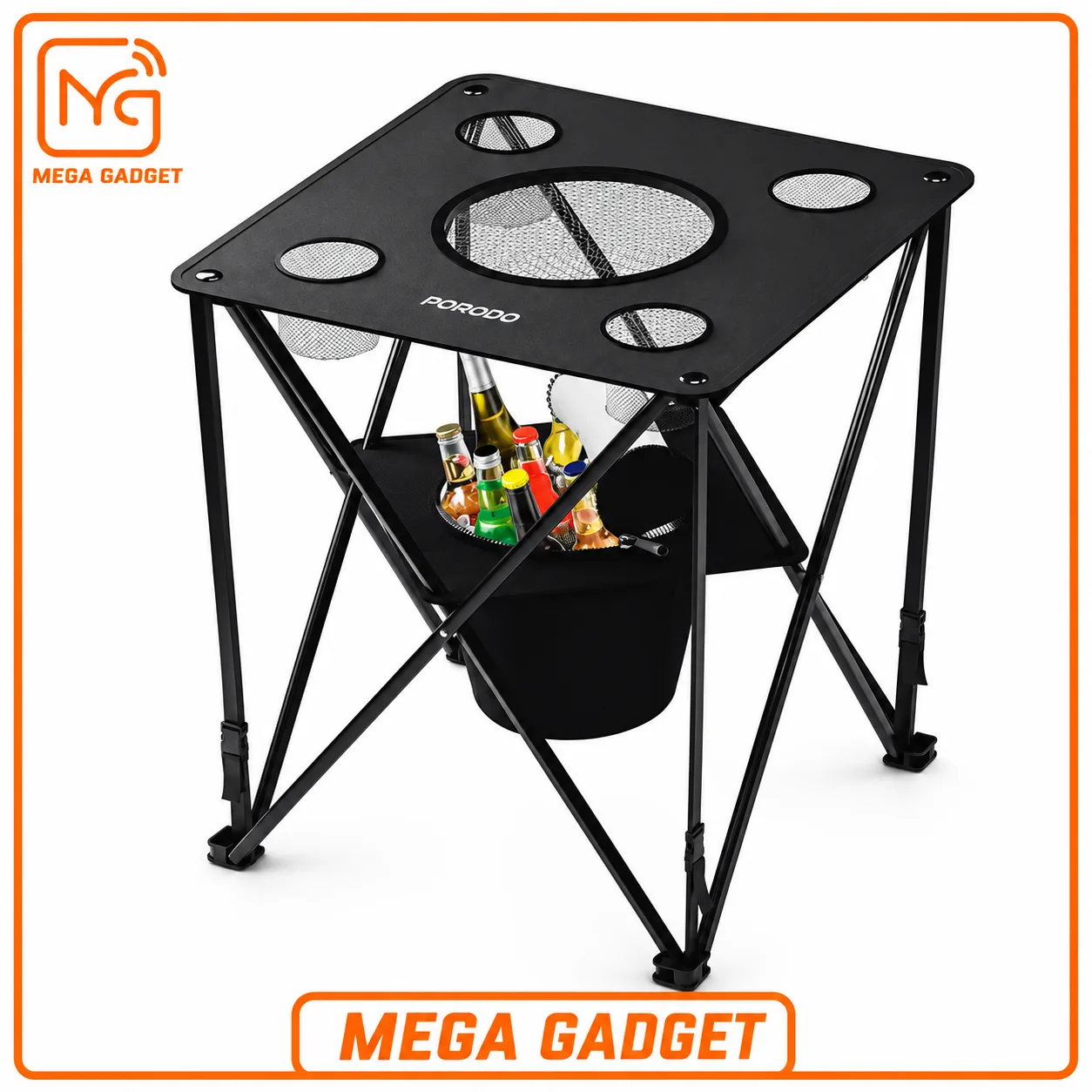 Outdoor Table With 4 cup Holder Cool Bag  میز کمپینگ تاشو مشکی PDRS2355BK