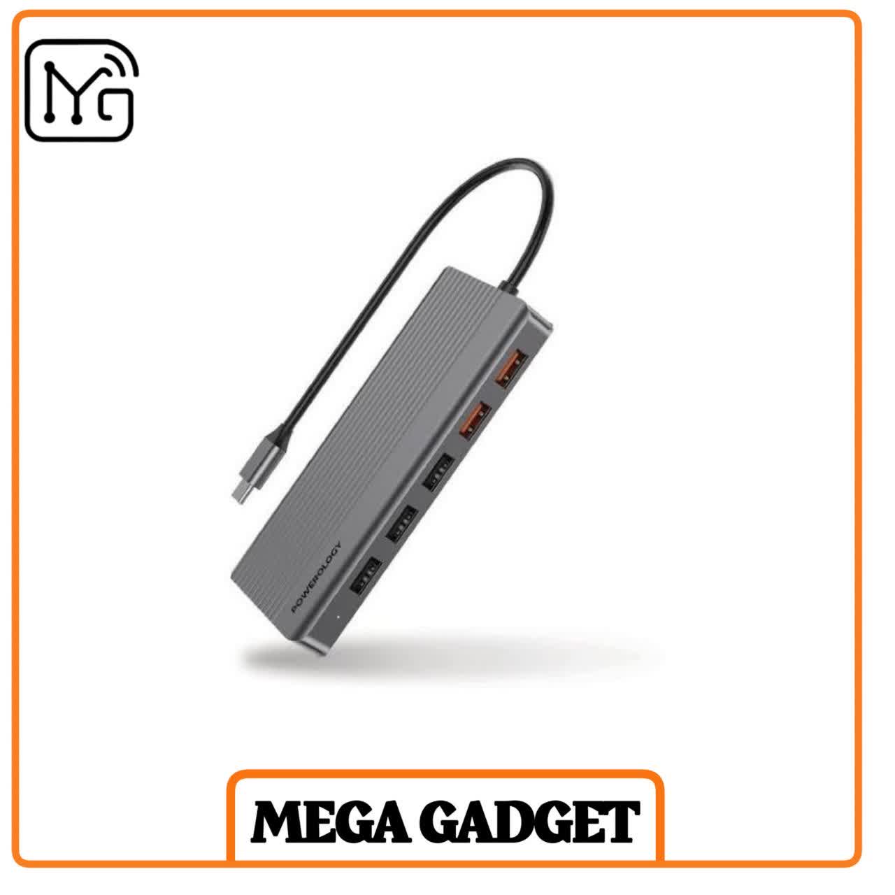 هاب USB-C پاورولوجی مدل P121HBCGY با ۱۲ پورت