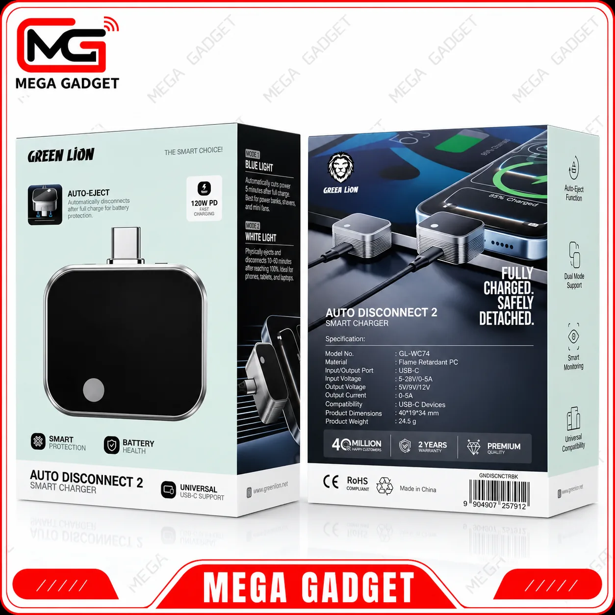 شارژر هوشمند گرین لاین مدل Auto Disconnect 2 با توان ۱۲۰ وات
