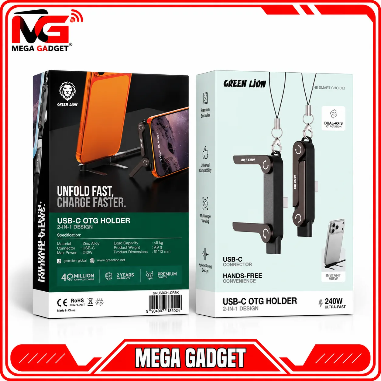 هولدر و مبدل OTG USB-C گرین لاین مدل GNUSBCHLDRBK با توان ۲۴۰ وات